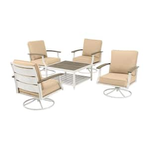 Marina Point 5-Piece White Steel Motion Outdoor Patio Conversation Seating Set with Sunbrella Beige Cushions