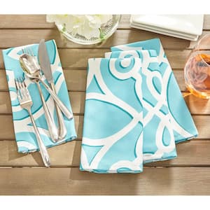 17 in. W x 17 in. L Turquoise Chase Geometric Stain Resistant Indoor Outdoor Napkins (Set of 8)