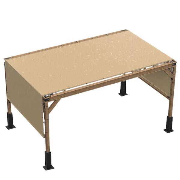 8 ft. x 16 ft. Beige Waterproof Pergola Cover Replacement Sun Shade Canopy 260 GSM Cloth with Weighted Rods Hardware TMD