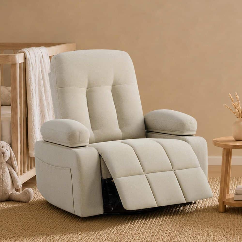 Frey Sand Fabric Triple Motors Power Reclining Swivel Glider Recliner with Adjustable Armrests, USB Port