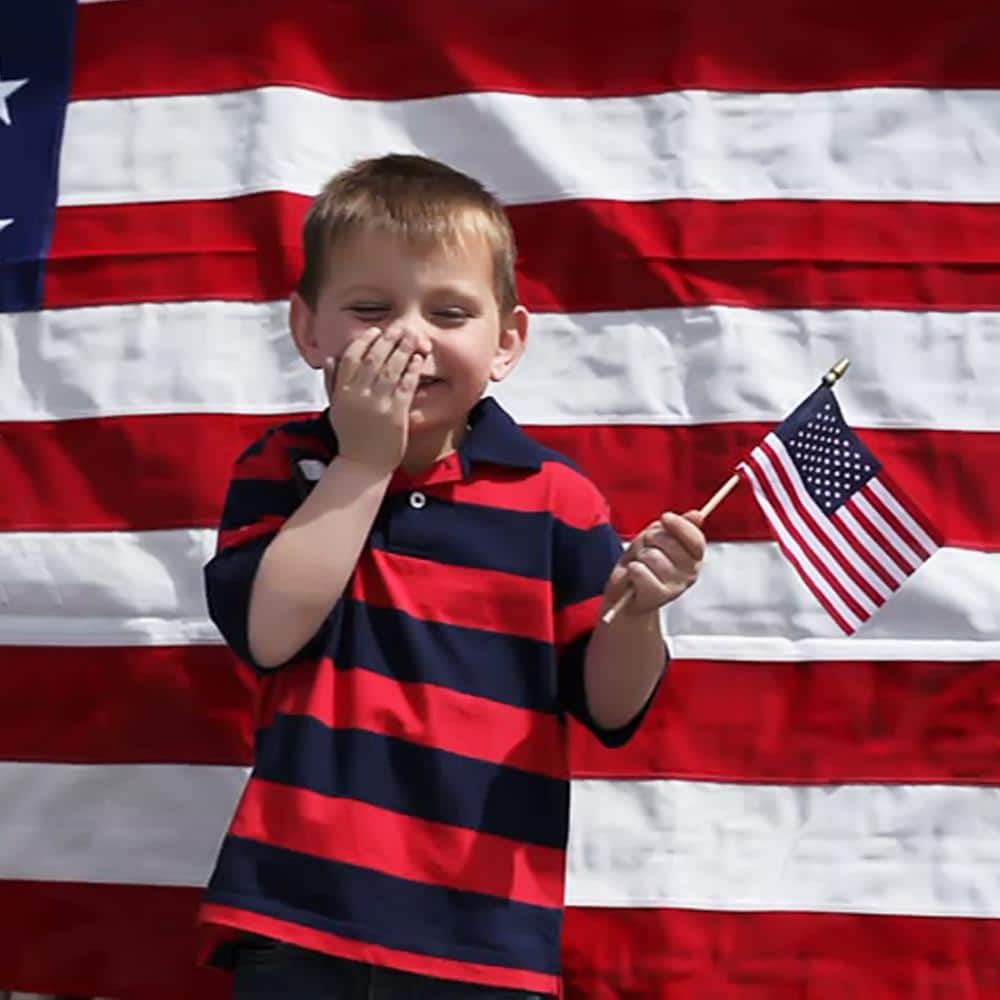 Pack of 50 USA 4x6 Inch Wooden Stick Flags with Golden Spear Top