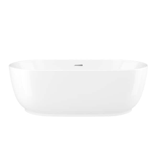 67 in. x 31.5 in. Acrylic Freestanding Flatbottom Soaking Bathtub in White