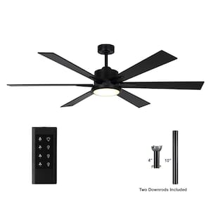 65 in. Indoor Black Ceiling Fan with Warm White Integrated LED, Reversible Motor and Remote