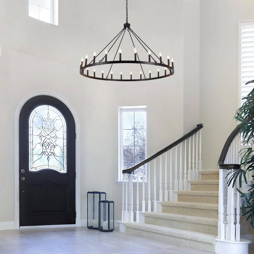 24-Light Black Candlestick Modern Linear Wagon Wheel Chandelier Hanging Lighting Fixture for Kitchen Island price history on PriceWatchPro