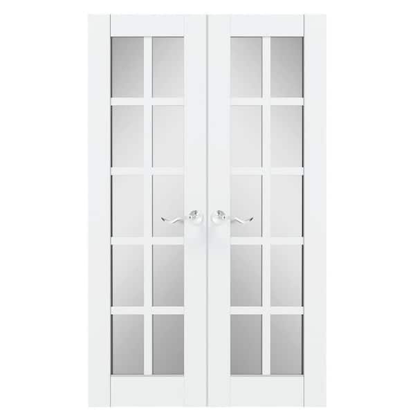 48 in. x 80 in. Composite, MDF, 10 Lite, Mirrored Glass, Primed, White Interior Door Slab With Silver Curved Doorknob