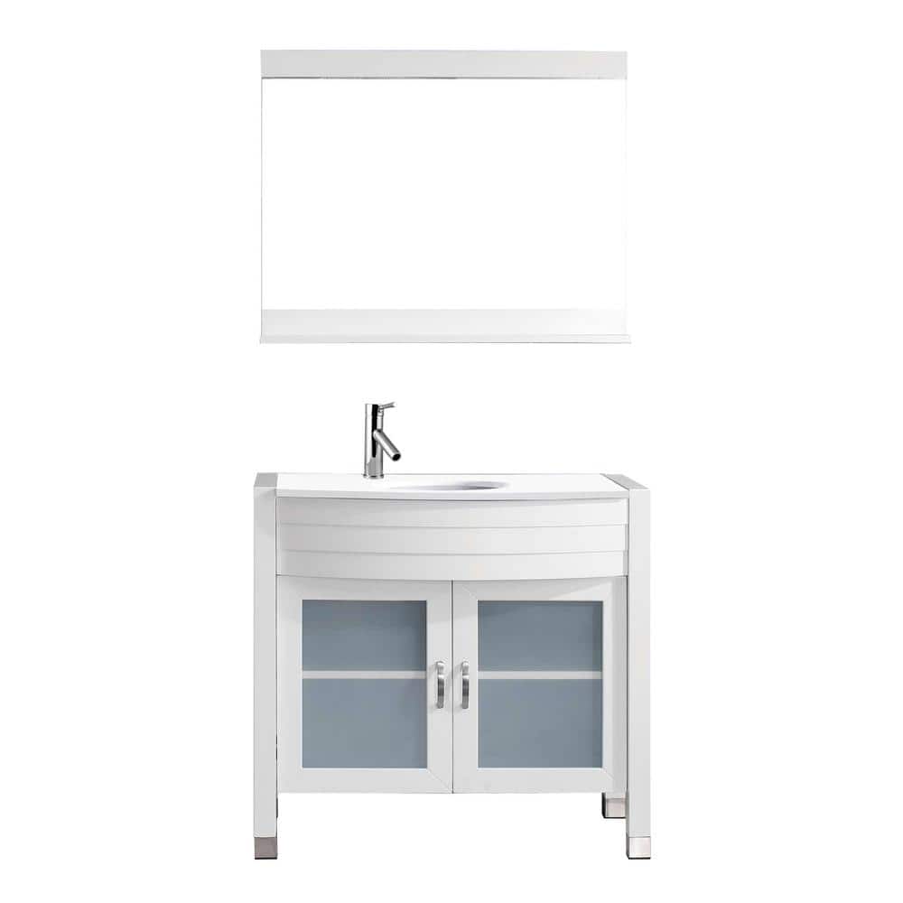 Virtu USA Ava 36 in. W Bath Vanity in White with Stone Vanity Top in White with Round Basin and Mirror -  UM-3071-S-WH