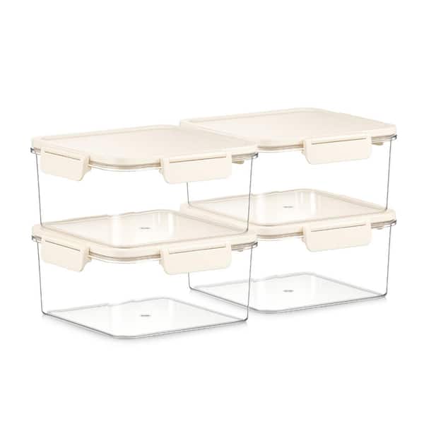 Stackable Plastic Food Storage Container with Lids (4 Pack), Clear Airtight Pantry Canister for Kitchen Organization