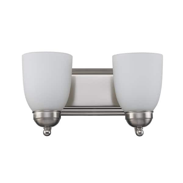 Bel Air Lighting Clayton 14 2-Light Brushed Nickel Bathroom Vanity  Light Fixture with Frosted Glass Shades 3502-1 BN