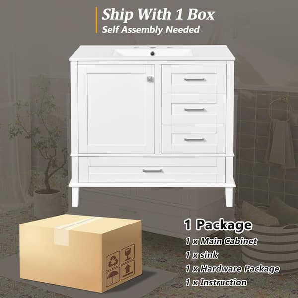 ZXDDMS 36 in. Single Sink Freestanding White Bath Vanity with