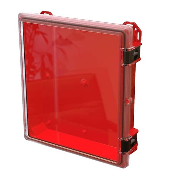 Serpac 17.8 in. L x 16.3 in. W x 4 in. H Polycarbonate Clear Hinged Latch Top Cabinet Enclosure with Red Bottom