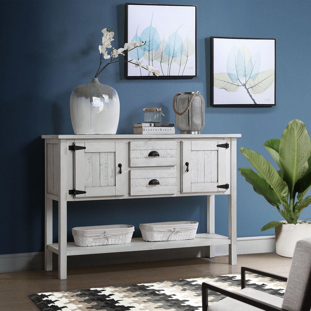 Noble House Warren 48 in. Antique White Rectangle Wood Console Table ...