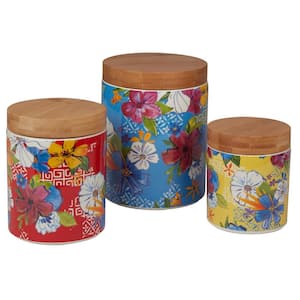 Flower Power 3-Piece Canister Set with Bamboo Lids