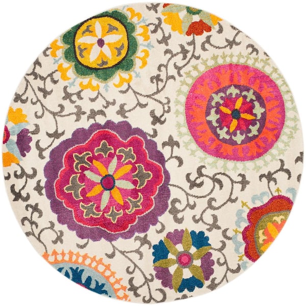 SAFAVIEH Monaco Ivory/Multi 7 ft. x 7 ft. Round Floral Area Rug
