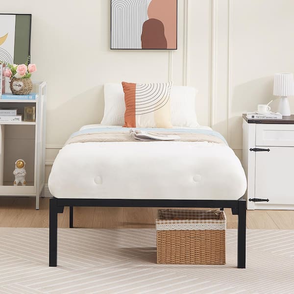 14 in. Metal Platform Bed Frame - No Box Spring Needed - Quick Assembly Twin Bed, Black