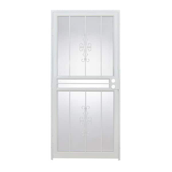 Grisham 28 in. x 78 in. 501 Universal/Reversible Series Genesis Steel Powder Coated White Prehung Security Door