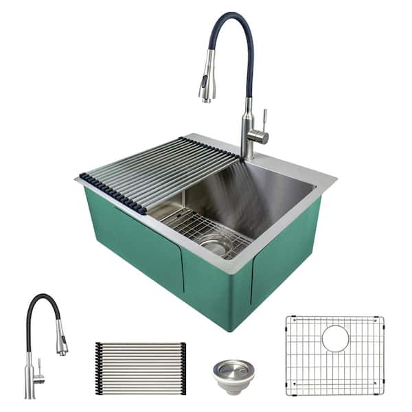 25 in. x 22 in. x 12 in. Stainless Steel Drop-In or Undermount Laundry/Utility Sink Kit with Faucet and Accessories