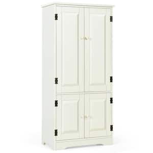 24 in. W x 13 in. D x 48.5 in. H Wood Freestanding Linen Cabinet with Adjustable Shelves Antique 2-Door in White