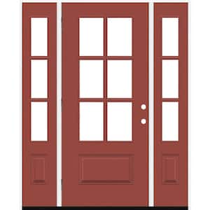 Legacy 60 in. x 80 in. 3/4-6Lite Clear Glass RHOS Primed Morocco Red Finish Fiberglass Prehung Front Door w/Dbl 10 in.SL