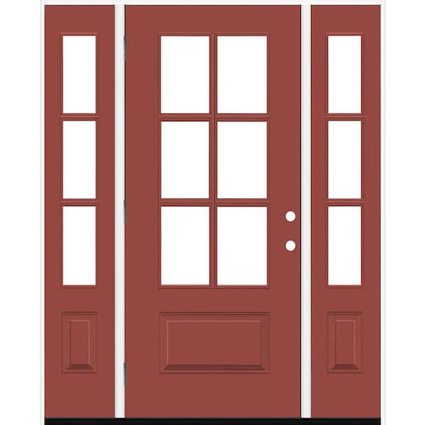 Steves & Sons Legacy 60 in. x 80 in. 3/4-6Lite Clear Glass RHOS Primed Morocco Red Finish Fiberglass Prehung Front Door w/Dbl 10 in.SL