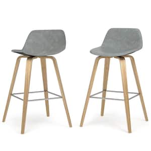 Randolph Mid Century Modern 26 in. Bentwood Counter Height Stool (Set of 2) in Stone Grey PU faux leather