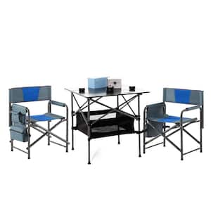 outdoor Aluminum Picnic Table, 2 Chairs Set for Outdoor Camping, Picnics, , Backyard, Party, Patio, Black/Blue