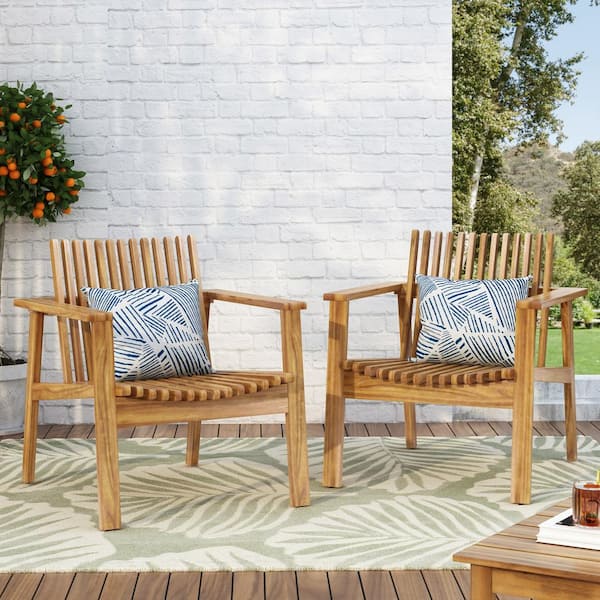 Unbranded Natural Acacia Wood Outdoor Lounge Chair, Slatted Club Chairs, (Set of 2), Teak Finish, Arm Rest Chairs for Backyard