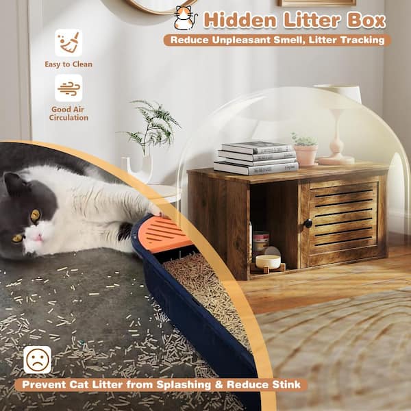 ANGELES HOME Cat Litter Box Enclosure with Louvered Door and Open