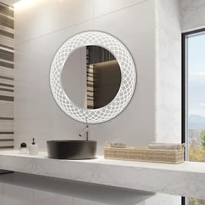 Liza 24 in. W x 24 in. H Round Frameless LED Lighted Wall Mount Bathroom Vanity Mirror with Dimmer and Defogger