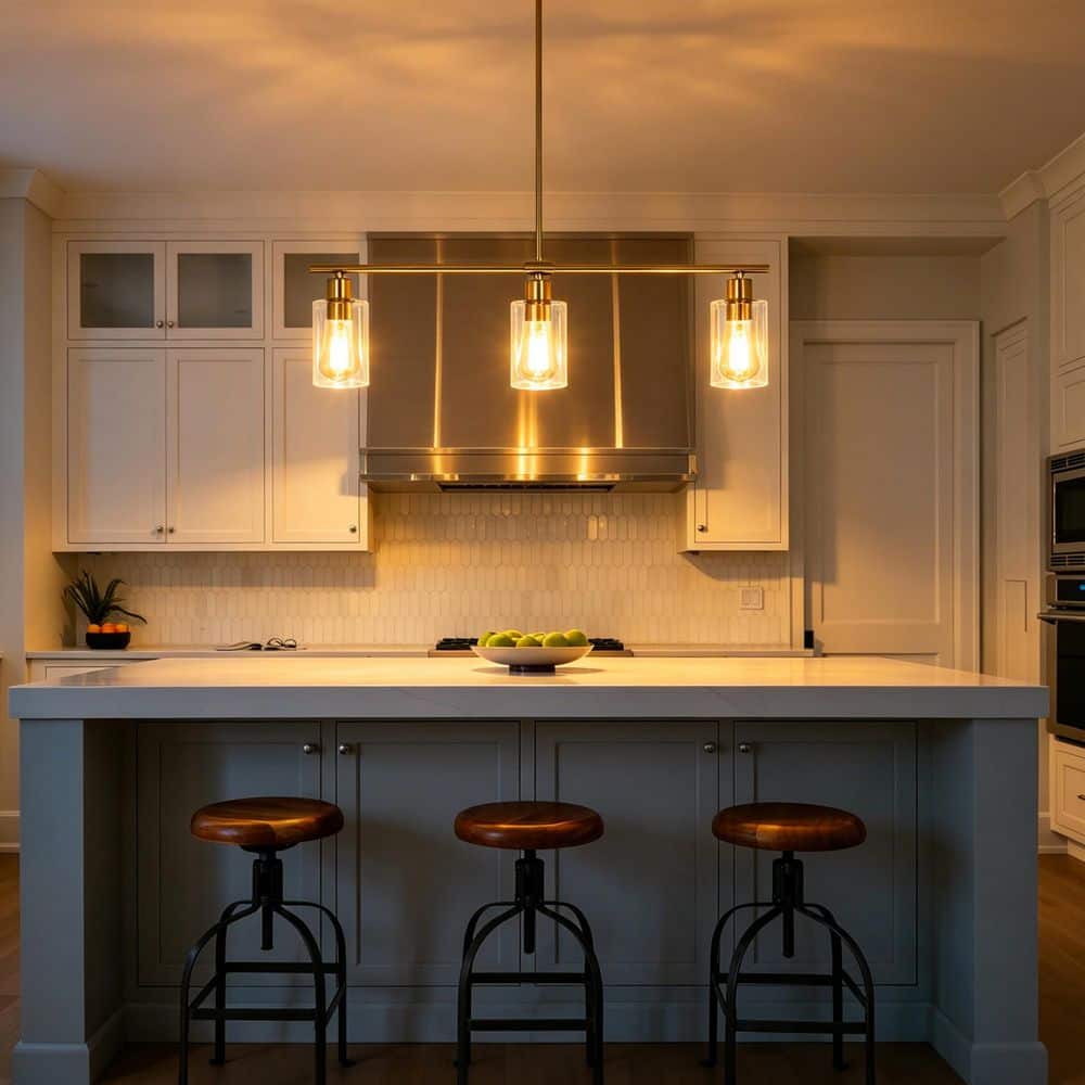 31 in. 3-Light Gold Pendant Light, Modern Farmhouse Linear Chandelier with Glass Shades for Kitchen Island Dining Room price history on PriceWatchPro