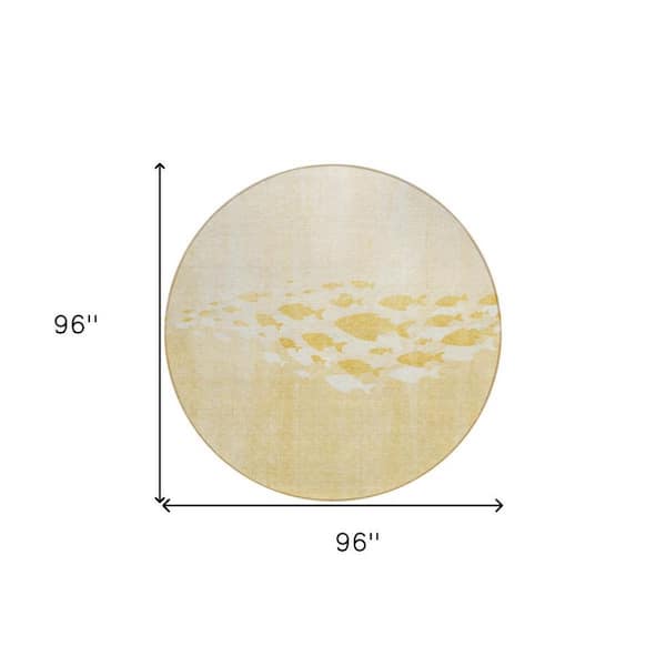 Gold, Yellow, Wheat 8 ft. Round Woven Geometric Polyester Round Indoor/Outdoor Area Rug