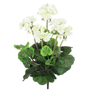 16 in. Cream White Artificial Geranium Flower Stem Bush Bouquet Set of 2