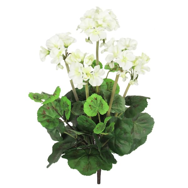 LIVING LUXURY 16 in. Cream White Artificial Geranium Flower Stem Bush Bouquet Set of 2