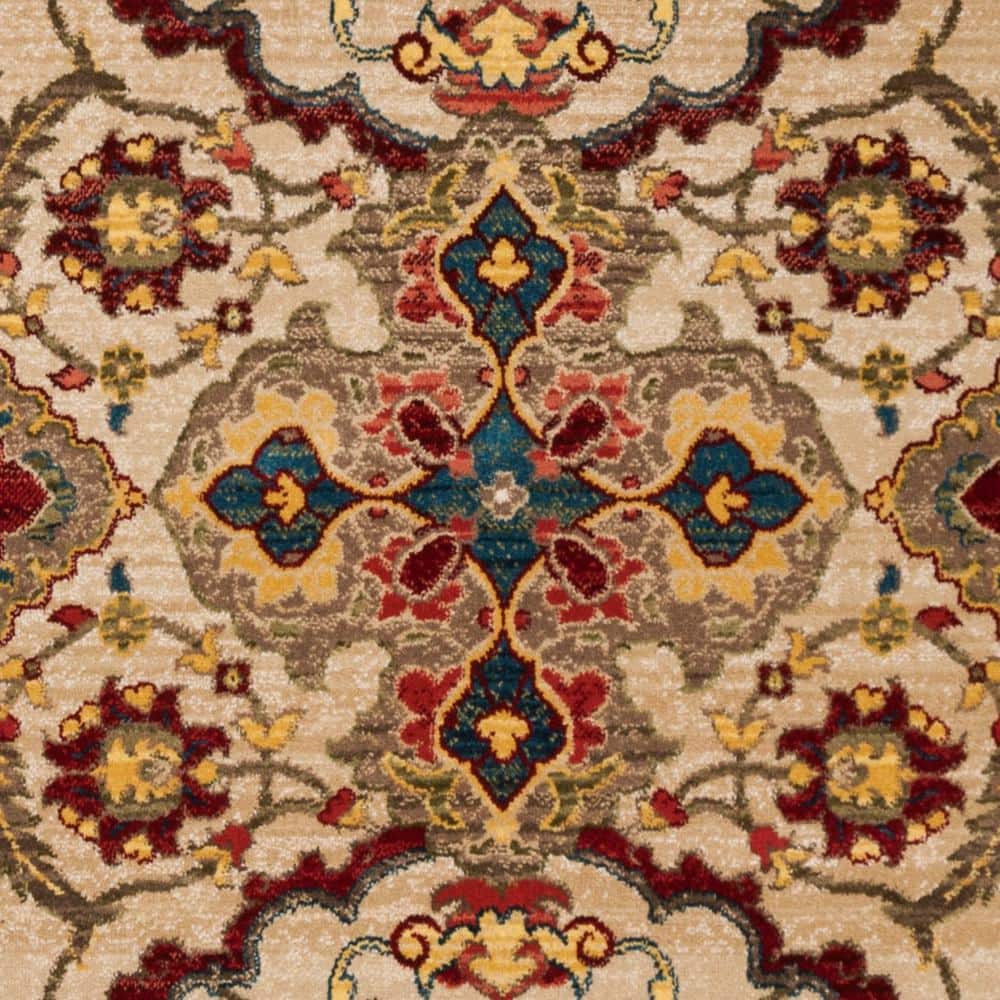 Ivory and Taupe Floral Synthetic Low Pile Area Rug