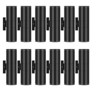 11.5 in. Black Aluminum Modern Indoor and Outdoor Cylinder LED Wall Lantern Scone (Set of 12)