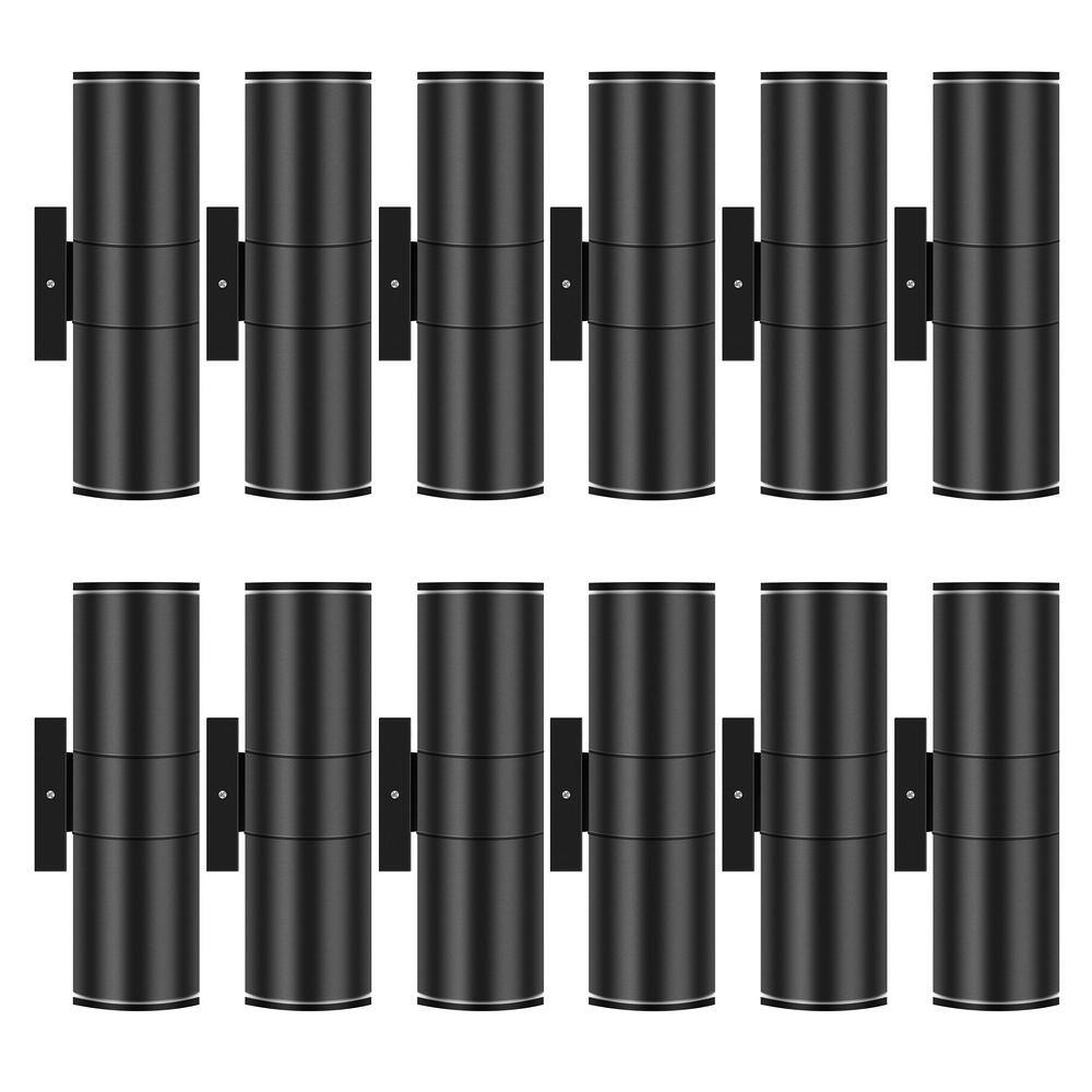 11.5 in. Black Aluminum Modern Indoor and Outdoor Cylinder LED Wall Lantern Scone (Set of 12) price history on PriceWatchPro
