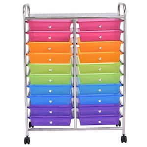20-Drawers Plastic Rolling Storage Cart with Organizer Top Multi Color