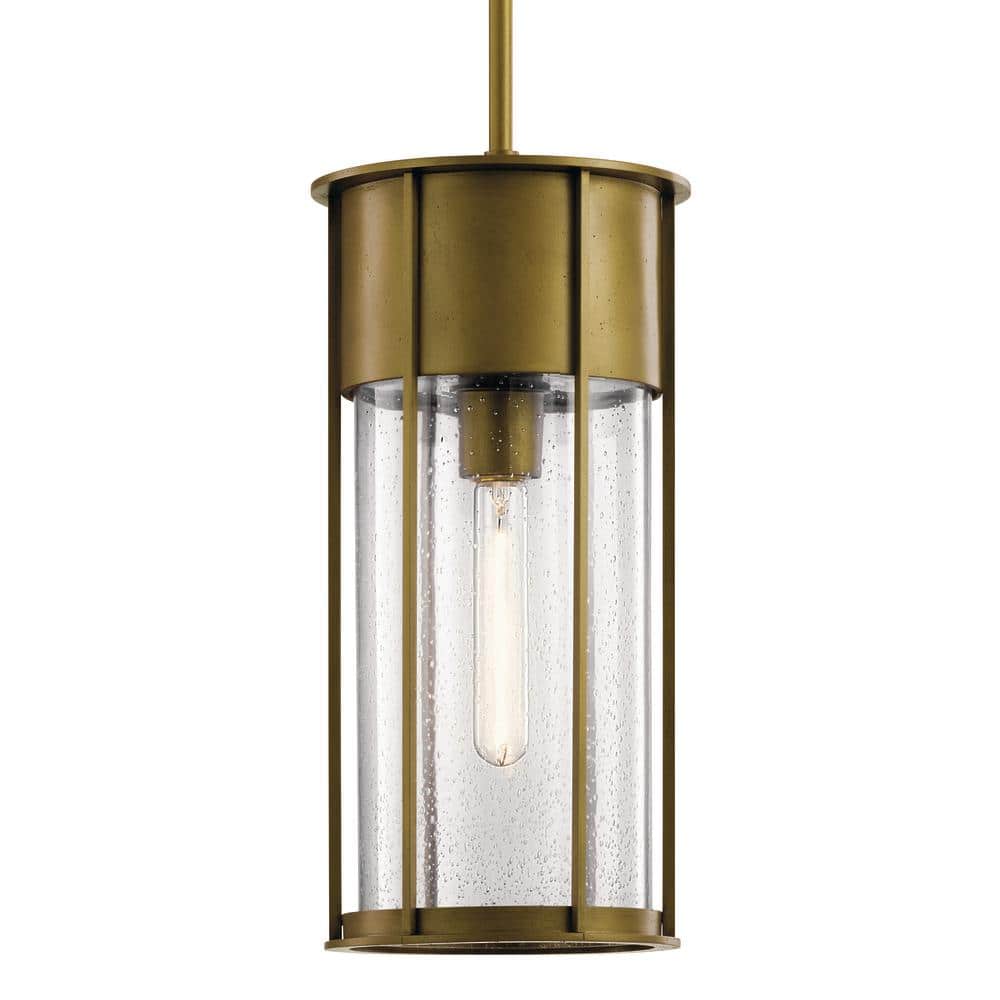 Camillo Natural Brass Outdoor Pendant with Clear Seeded Glass