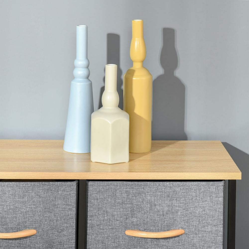 Light Grey 8-Drawer Fabric Storage Chest with Wood Top