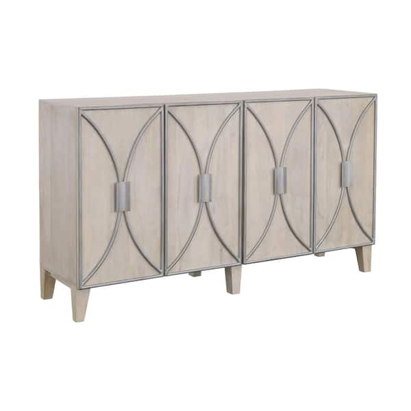 Coast to Coast imports Starlight Whitewash and Silver Wood Top 64 in. Sideboard with Metal Detailing