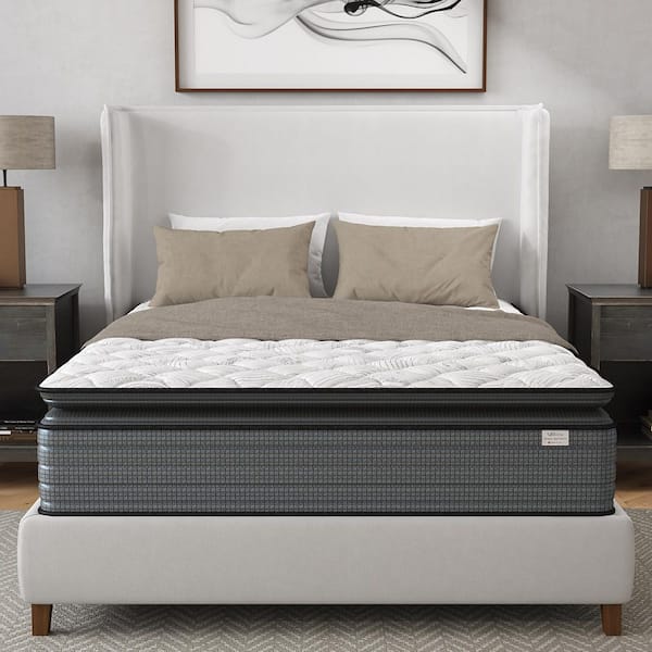 NapQueen Isabella Full Medium 14 in. Hybrid Pillow Top Mattress in Grey Plus White with Foam Plus Spring Construction