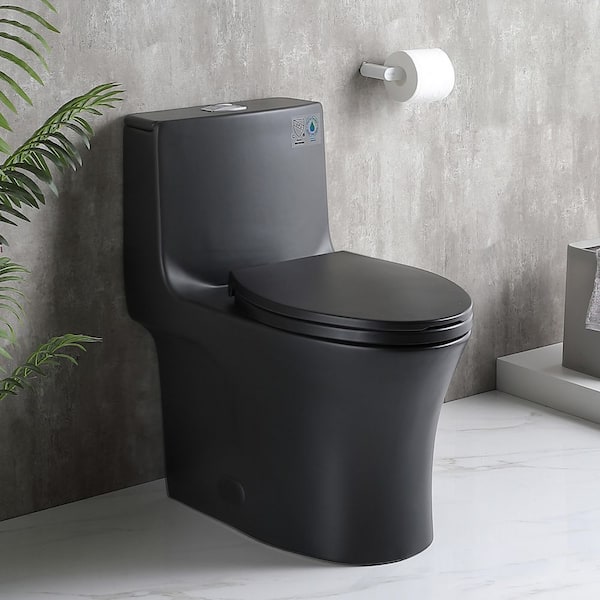 Power Flush One-Piece 1.1/1.6 GPF Dual Flush Elongated 15.1 in. Toilet in Matte Black, Slow-Close Seat Included