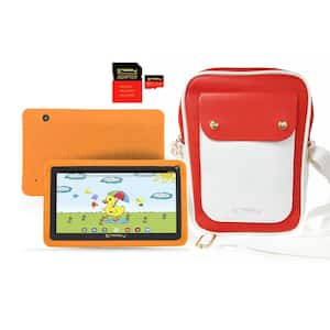 7 in. 64GB Android 13 Tablet with Orange Kids Defender Case, Fashion Bag and 128GB Micro SD Card