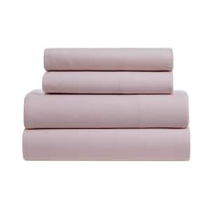 Herringbone Twill 4-Piece Pink Cotton Blend Queen Sheet Set