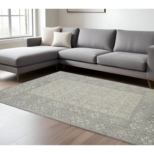 8 ft. x 10 ft. Gray and Brown Wool Southwestern Hand Hooked Area Rug
