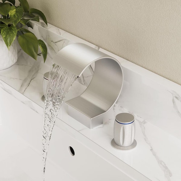 8 in. Widespread Double Handle Bathroom Sink Faucet C Arc Waterfall Spout With Pop-up Drain in Brushed Nickel