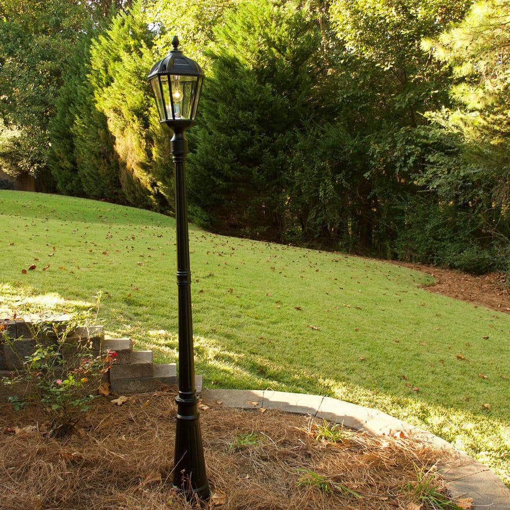 87-Inch Black Cast Aluminum LED Solar Lamp Post