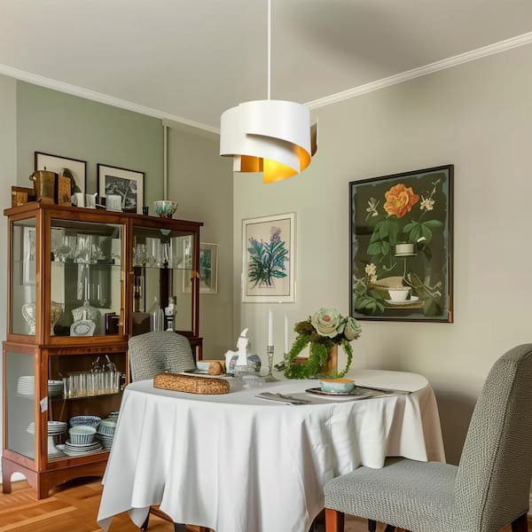 Modern Mid-century 3-Light White and Gold Pendant Light with Swirl Metal Shade, Island Lamp Dining Room, Kitchen Island