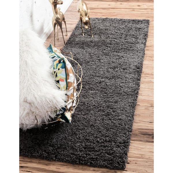 Solid Shag Graphite Gray 20 ft. Runner Rug