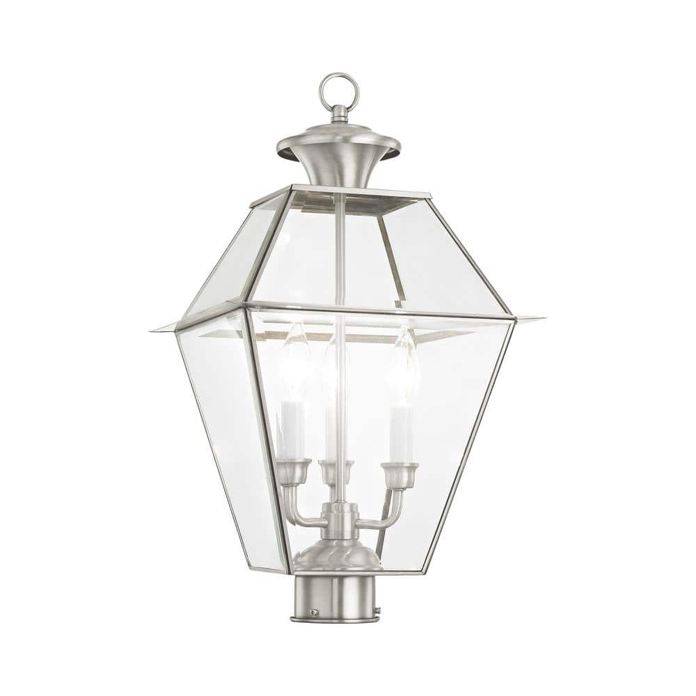 Charleston Inspired Brushed Nickel 3-Light Outdoor Post Lantern
