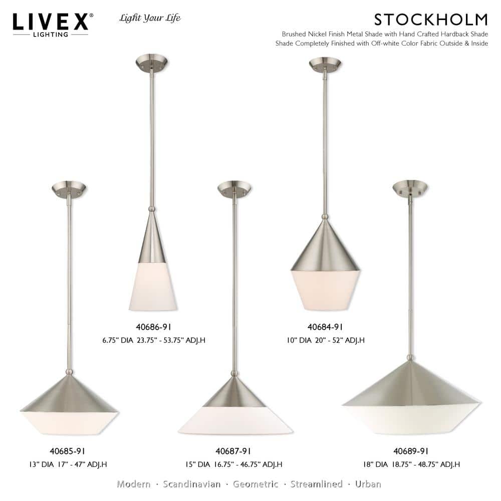 Stockholm Brushed Nickel 1-Light Mini Pendant with Off-White Shade